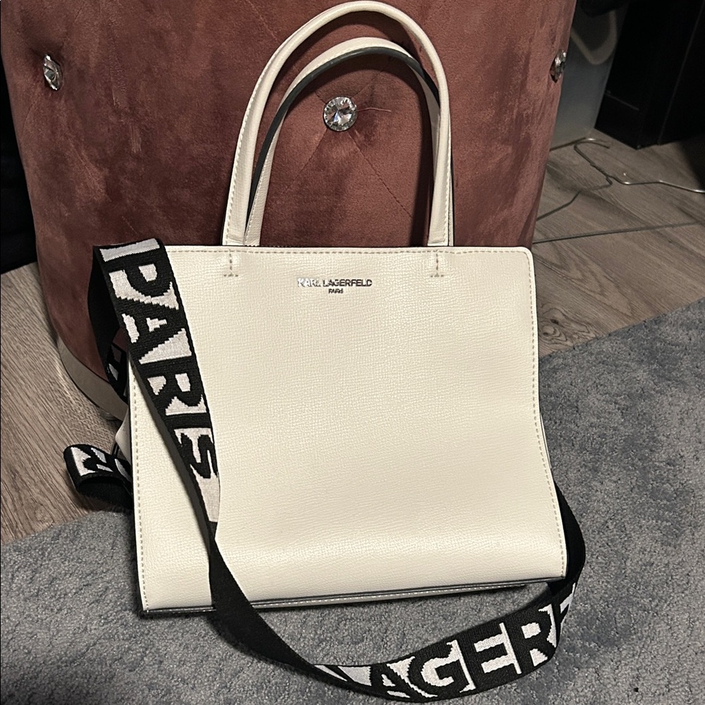 Karl Lagerfeld Cream Tote with Black Strap